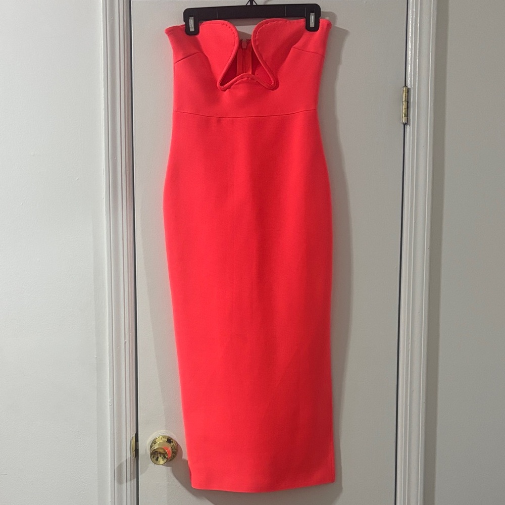 Nasty Gal Strapless Coral-Red Midi Dress